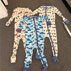 Posh Peanut lot of 3 Convertible One Piece footie zippy Pajamas 2T bamboo